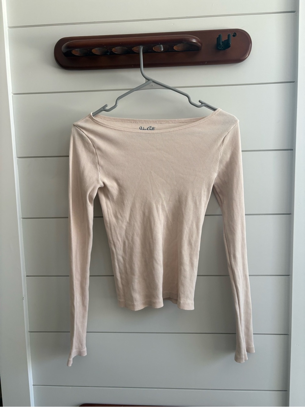 Brandy Mellvile Classic Long-Sleeve Boatneck Top in Light Beige